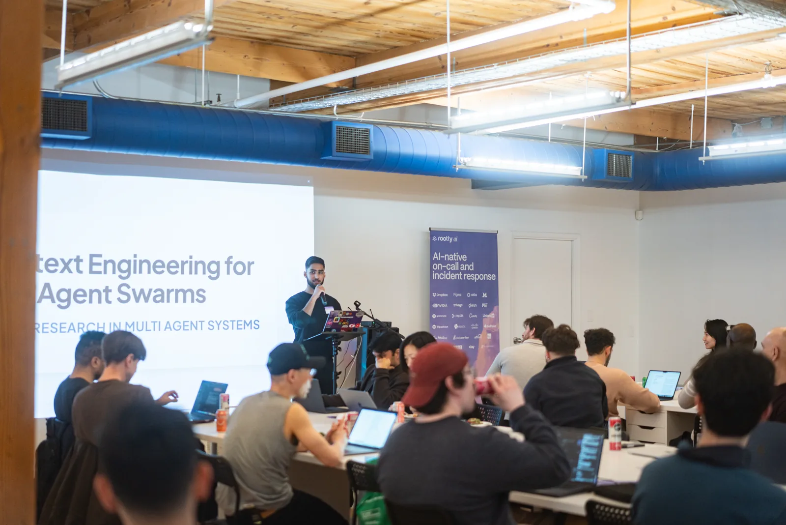 Danial Hasan presents Context Engineering for Agent Swarms at the Rootly Toronto workshop